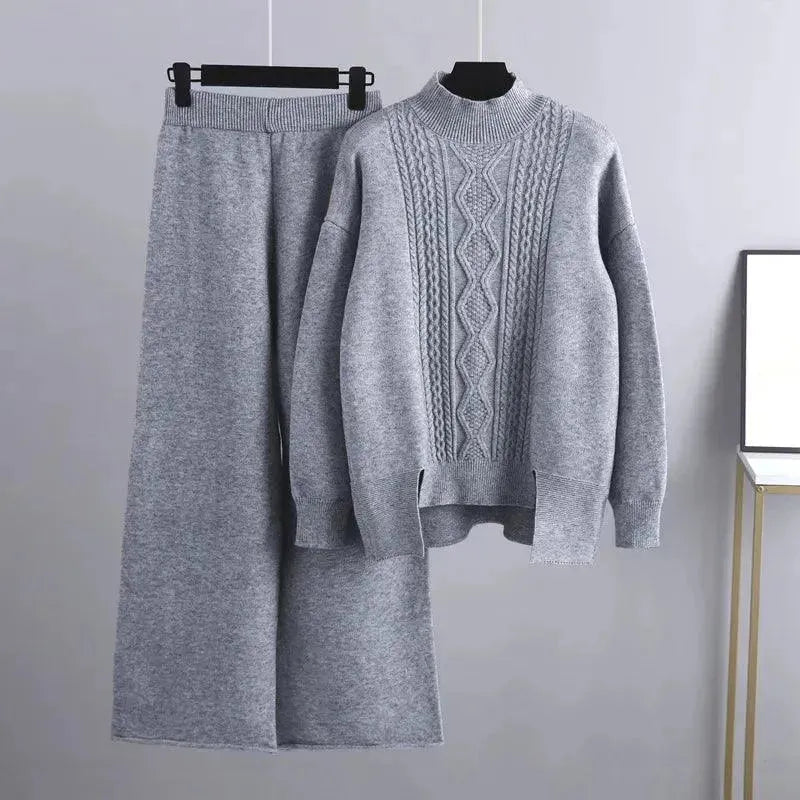 Elegant Women Casual Wool Three-Piece Outfit Set - Casual Outfit Set - LeStyleParfait