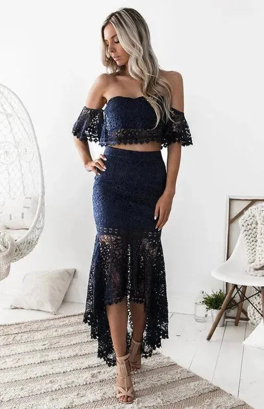 Elegant Women Floral Lace Two-Piece Skirt Set - Floral Skirt Set - LeStyleParfait