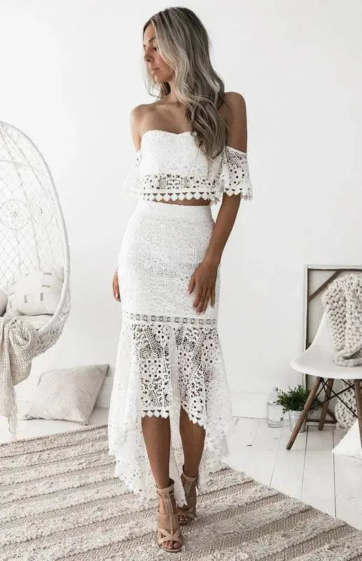 Elegant Women Floral Lace Two-Piece Skirt Set - Floral Skirt Set - LeStyleParfait