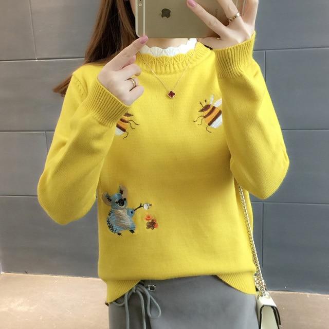 Embroidered Crewneck Women Sweater - Pullover Sweater - LeStyleParfait