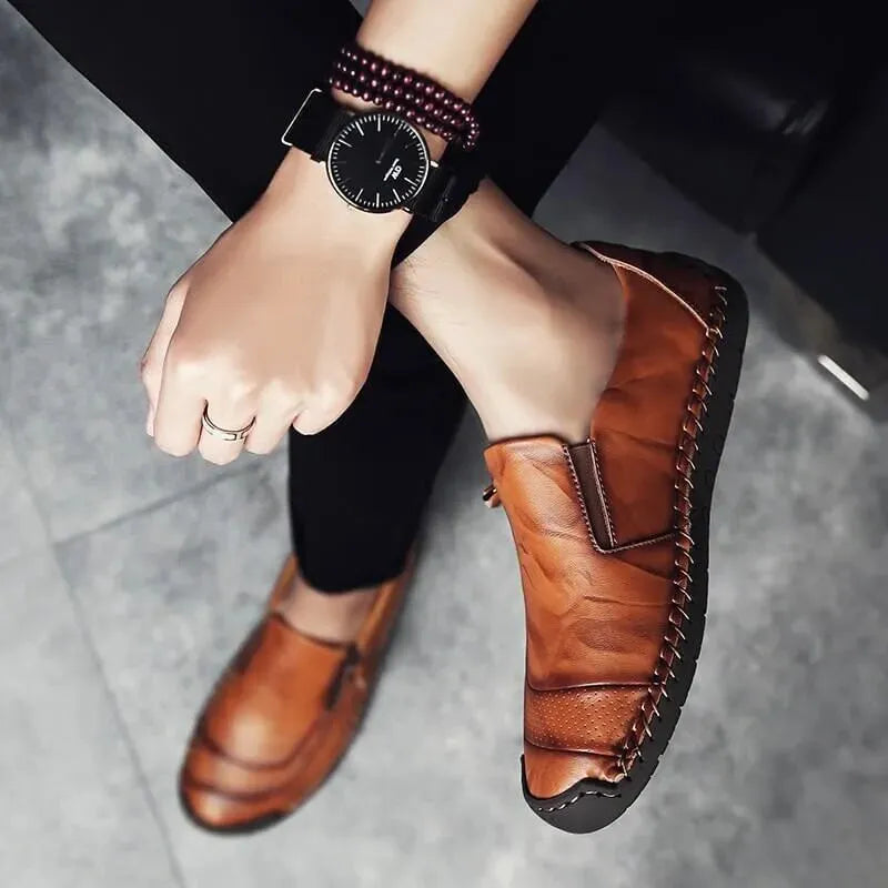 Falcon - Casual Leather Slip-On Shoes - Loafer Shoes - LeStyleParfait