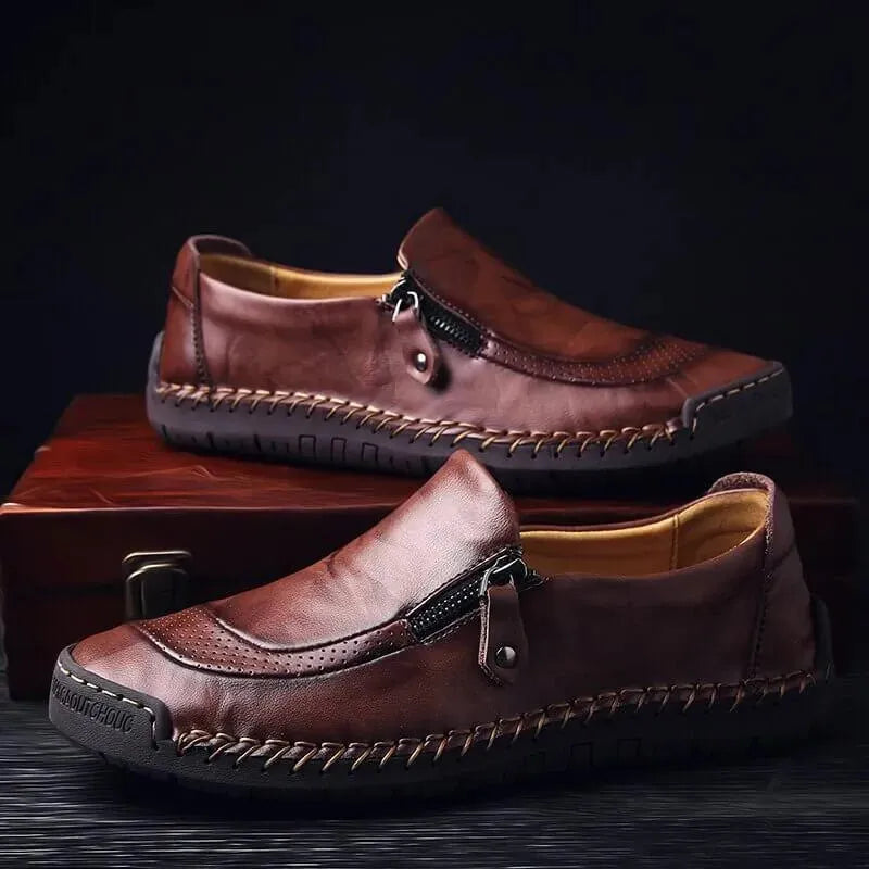 Falcon - Casual Leather Slip-On Shoes - Loafer Shoes - LeStyleParfait