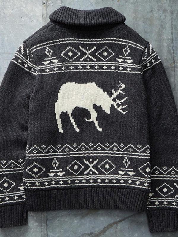 Fawn Jacquard Men Cardigan Sweater - Cardigan Sweater - LeStyleParfait