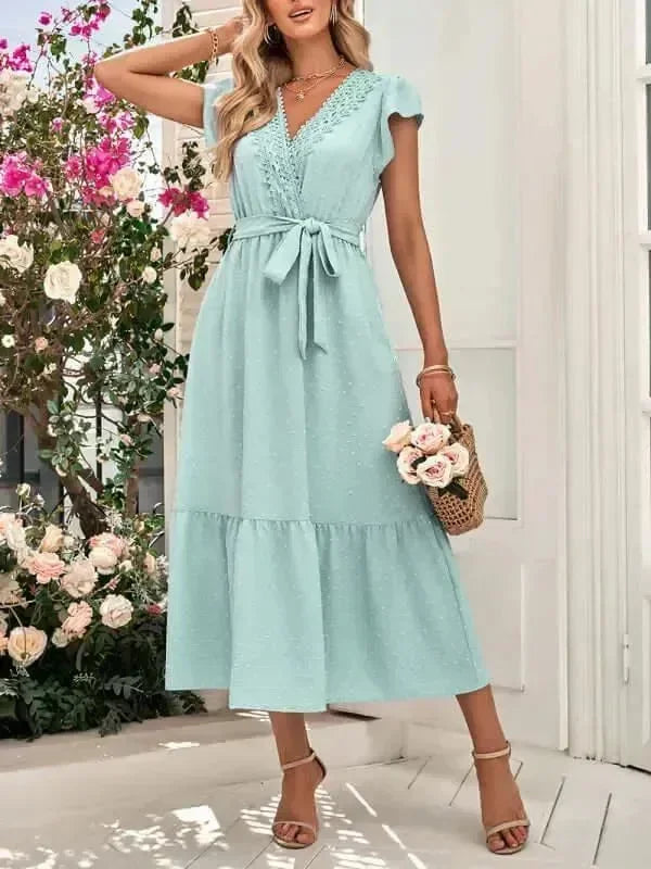 A-line,A-line dress,belt,belt closure,belt closure dress,casual,casual dress,cotton,cotton dress,flowy,ladies Wrinkle resistant,maxi,maxi dress,maxi hem dress,Quick drying maxi dress,short sleeve,short sleeves dress,solid,solid dress,straight,summer,summer dress,true-to-size dress,V-neck,V-neck dress-LeStyleParfait