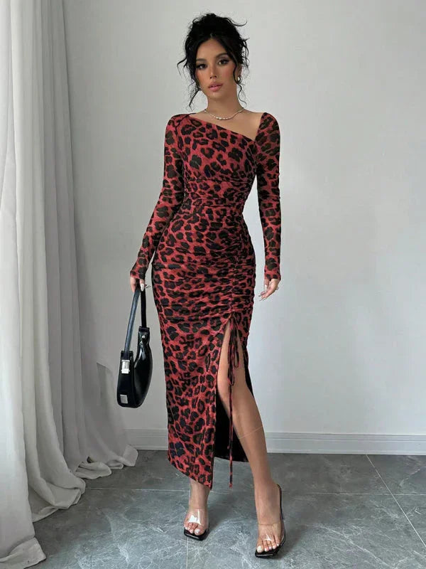 all-season,all-season dress,animal print,animal print dress,asymmetrical,bodycon,bodycon dress,dress,jersey,jersey dress,ladies Wrinkle resistant,long sleeve,long sleeve dress,midi,midi hem dress,party,party dress,pencil,pencil dress,Quick drying midi dress,round neck dress,sheath,sheath dress,slip-on,slip-on dress,slit-LeStyleParfait