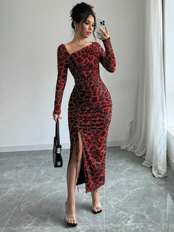 all-season,all-season dress,animal print,animal print dress,asymmetrical,bodycon,bodycon dress,dress,jersey,jersey dress,ladies Wrinkle resistant,long sleeve,long sleeve dress,midi,midi hem dress,party,party dress,pencil,pencil dress,Quick drying midi dress,round neck dress,sheath,sheath dress,slip-on,slip-on dress,slit-LeStyleParfait