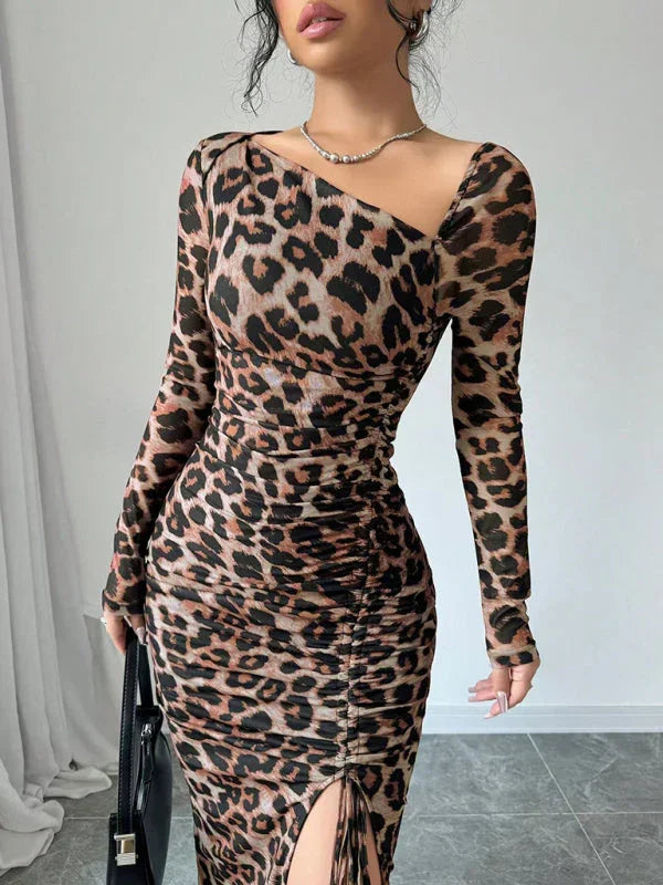 all-season,all-season dress,animal print,animal print dress,asymmetrical,bodycon,bodycon dress,dress,jersey,jersey dress,ladies Wrinkle resistant,long sleeve,long sleeve dress,midi,midi hem dress,party,party dress,pencil,pencil dress,Quick drying midi dress,round neck dress,sheath,sheath dress,slip-on,slip-on dress,slit-LeStyleParfait