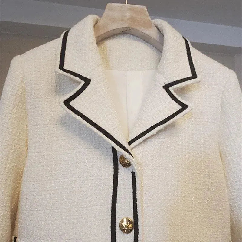 Flap Pocket Button Short Tweed Jacket Women - Tweed Blazer - LeStyleParfait