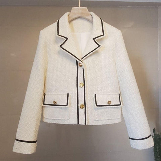 Flap Pocket Button Short Tweed Jacket Women - Tweed Blazer - LeStyleParfait
