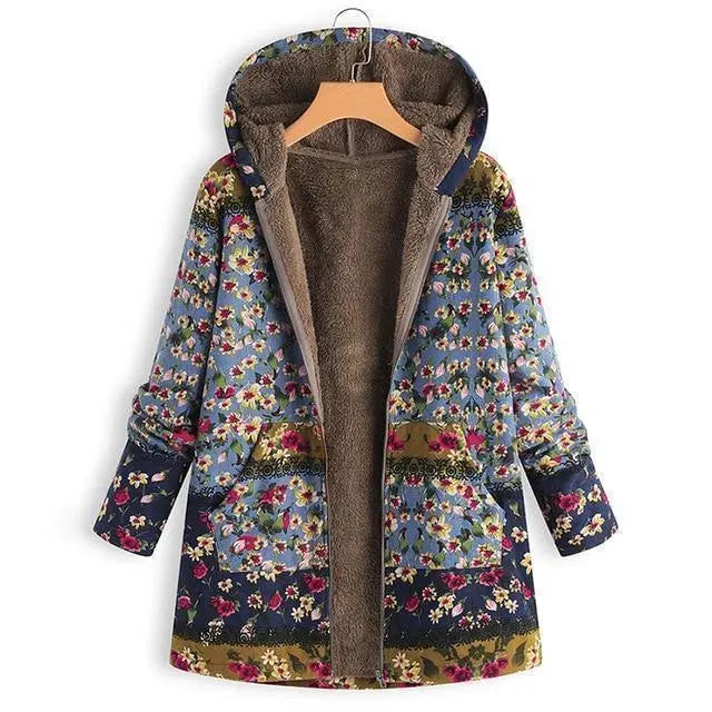 Floral Hooded Women Fleece Coat - Fleece Coat - LeStyleParfait