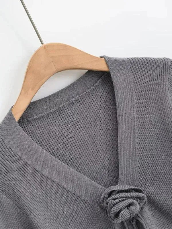 LeStyleParfait Women's Sweaters Casual Cardigan Plain-Solid V-Neck Long Sleeves-Cardigan Sweater