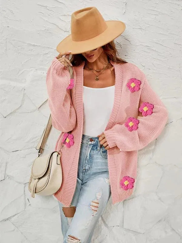 Floral Lantern Sleeves Cardigan Sweater - Cardigan Sweater - LeStyleParfait