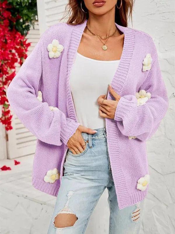 Floral Lantern Sleeves Cardigan Sweater - Cardigan Sweater - LeStyleParfait