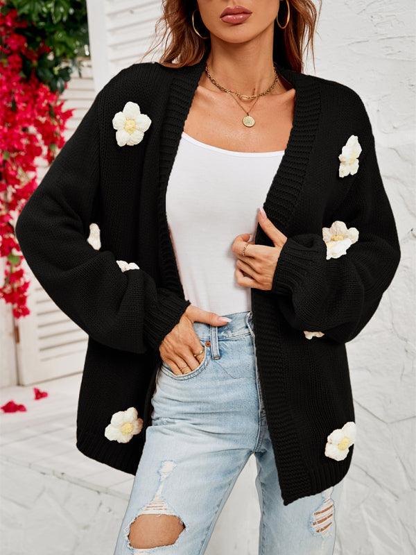 Floral Lantern Sleeves Cardigan Sweater - Cardigan Sweater - LeStyleParfait
