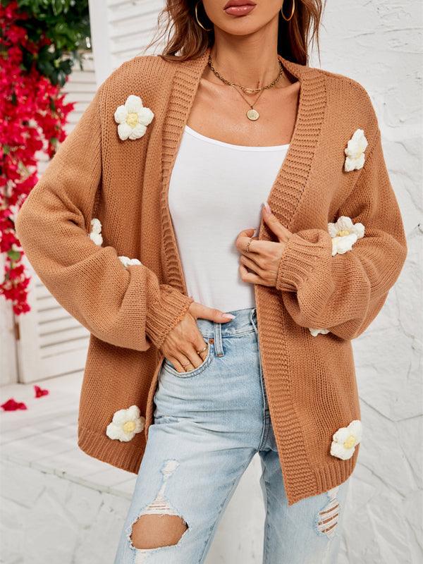 Floral Lantern Sleeves Cardigan Sweater - Cardigan Sweater - LeStyleParfait