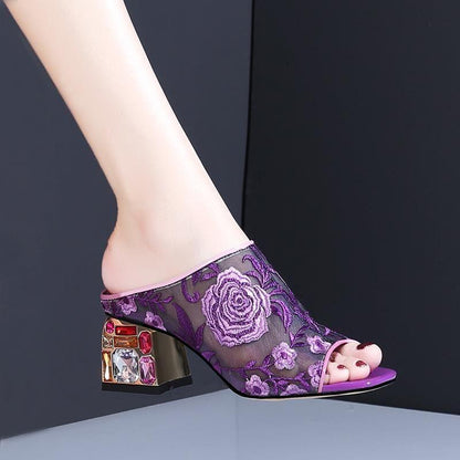 Floral Peep Toe Slip On Shoes - Sandals - LeStyleParfait
