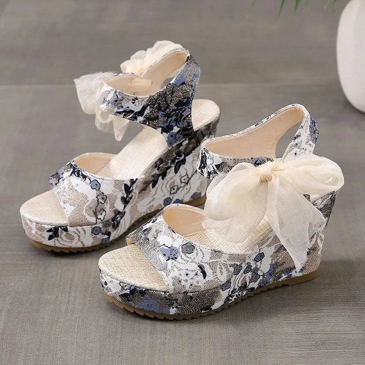 Floral Print Peep Toe Wedge Sandals - Wedge Shoes - LeStyleParfait