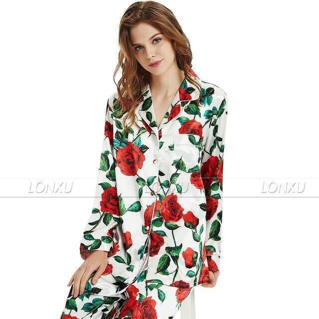 Floral Silk Women Pajama Set - Pajama Pant Set - LeStyleParfait