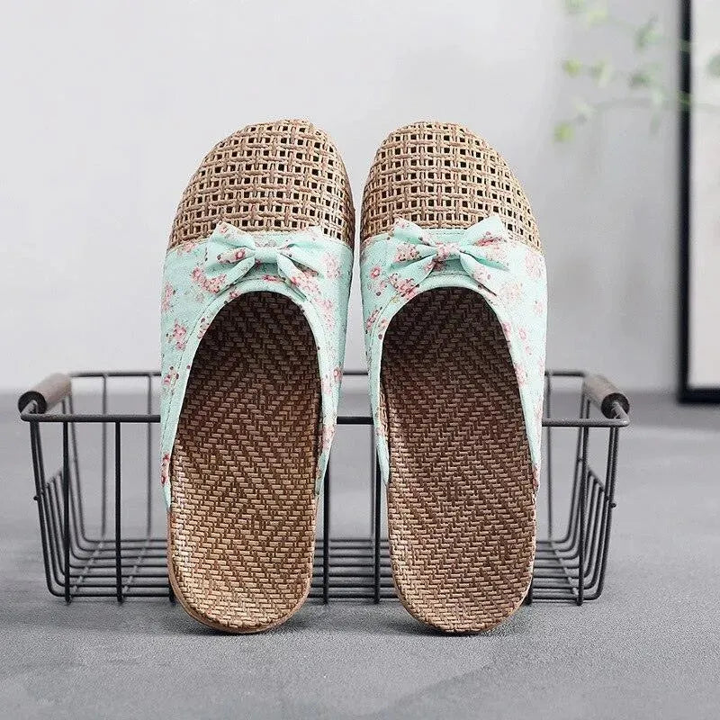 Floral Slip On Flax Slippers Sandals - Sandals - LeStyleParfait