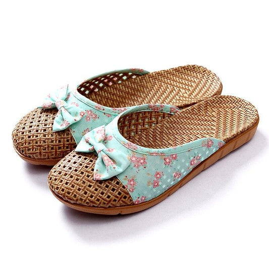 Floral Slip On Flax Slippers Sandals - Sandals - LeStyleParfait