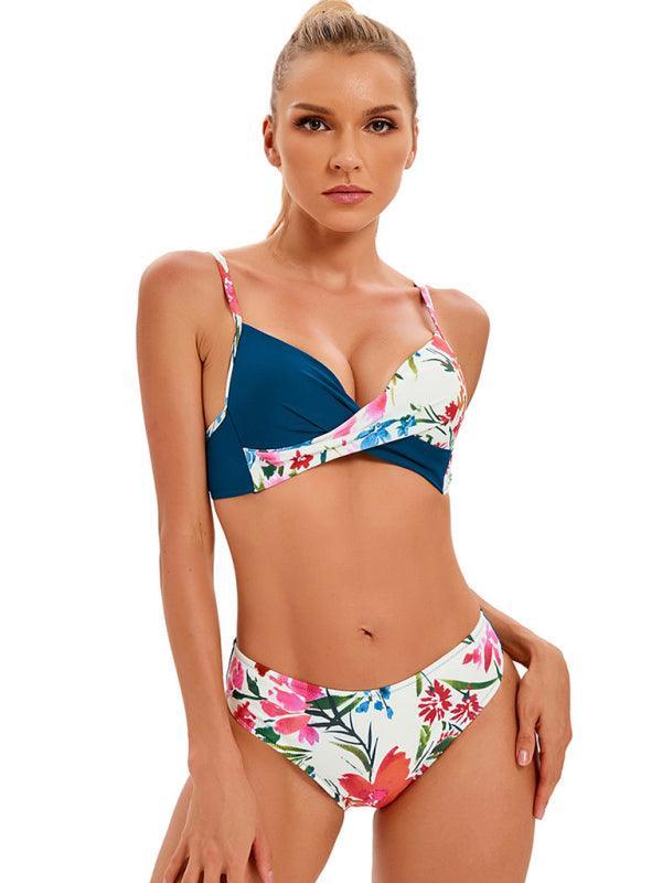 Floral Twisted Bandeau Hipster Bikini Set - Bikini - LeStyleParfait