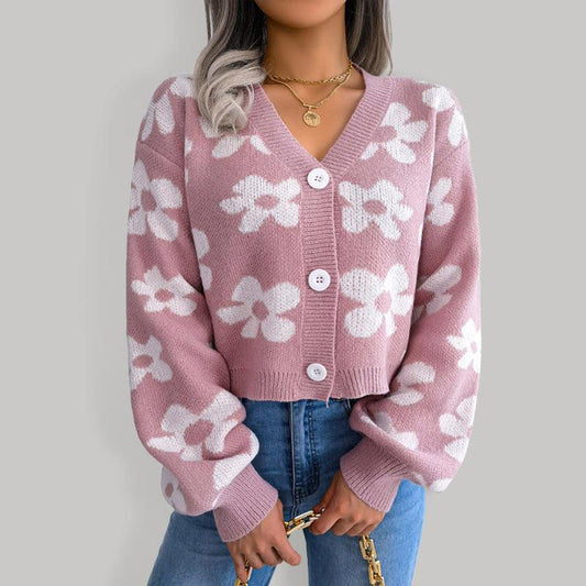 Flower Lantern Sleeve Cardigan Sweater - Cardigan Sweater - LeStyleParfait