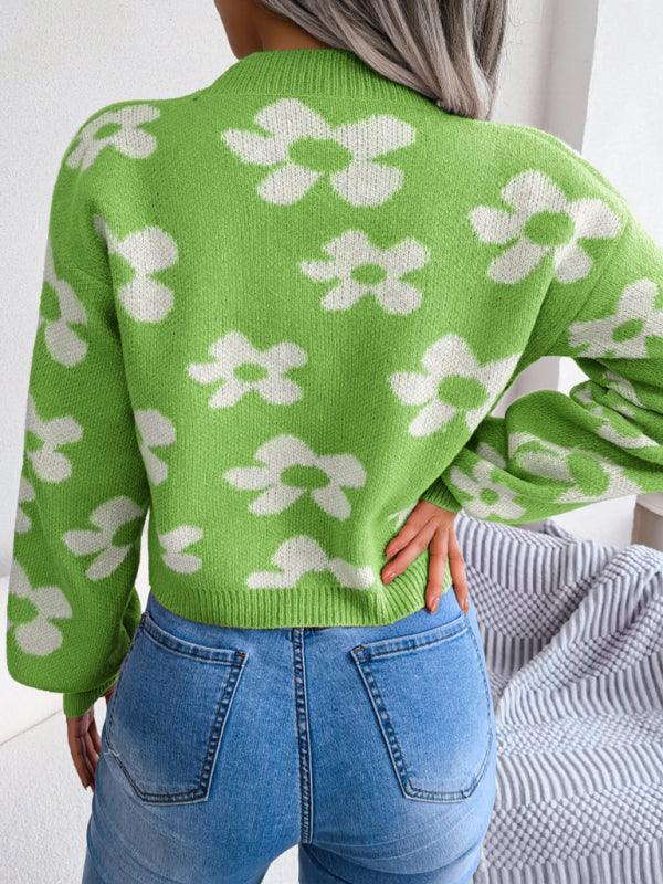 Flower Lantern Sleeve Cardigan Sweater - Cardigan Sweater - LeStyleParfait
