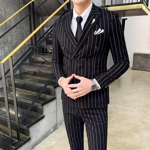 Formal Striped Double-Breasted Suit - Men's Suit - LeStyleParfait