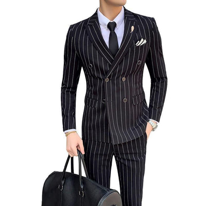 Formal Striped Double-Breasted Suit - Men's Suit - LeStyleParfait