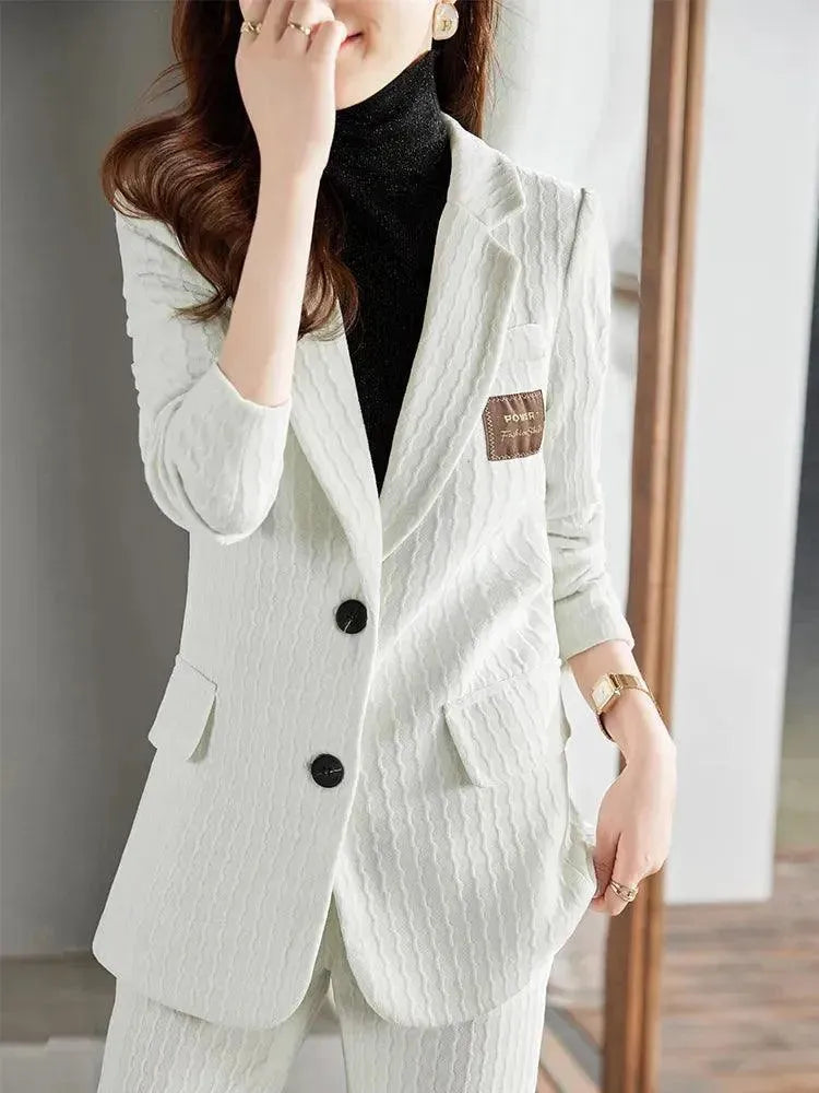 Formal Women Pant Suit with a Chest Badge - Pantsuit - LeStyleParfait