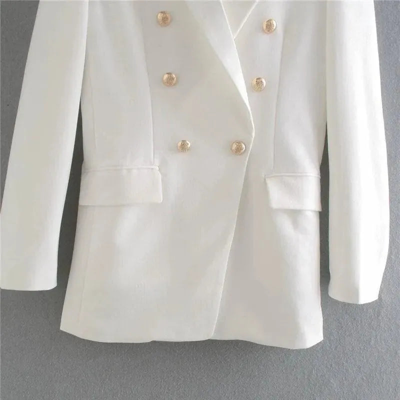 FRANS Vintage Blazer Women - Formal-Business - Plain-Solid - Double-Breasted Blazer - LeStyleParfait