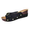 Front Buckle Low Wedge Sandals - Wedge Shoes - LeStyleParfait