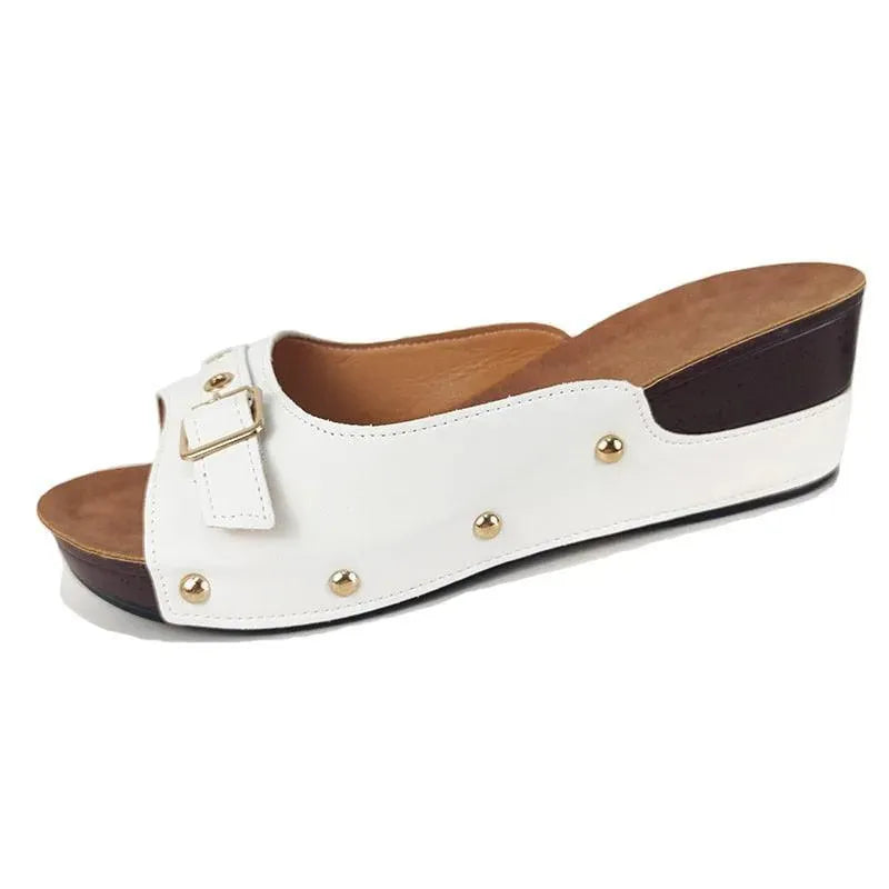Front Buckle Low Wedge Sandals - Wedge Shoes - LeStyleParfait
