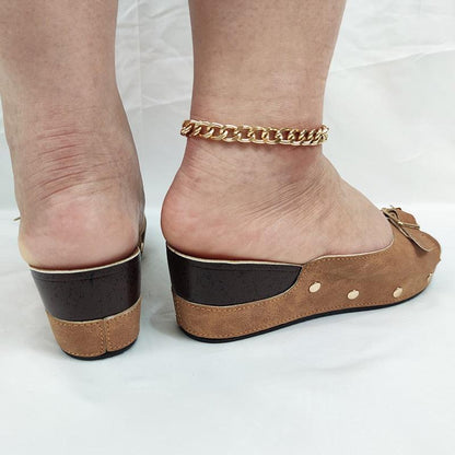Front Buckle Low Wedge Sandals - Wedge Shoes - LeStyleParfait