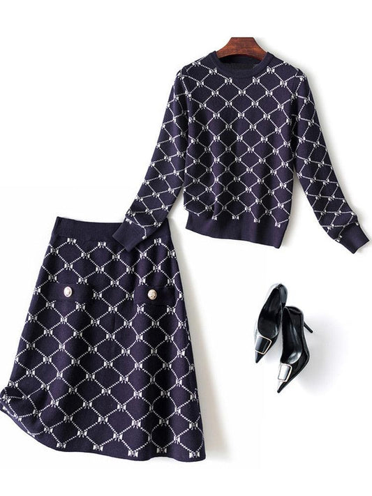 Geometric Knitted Skirt Set - Clothing Set - LeStyleParfait