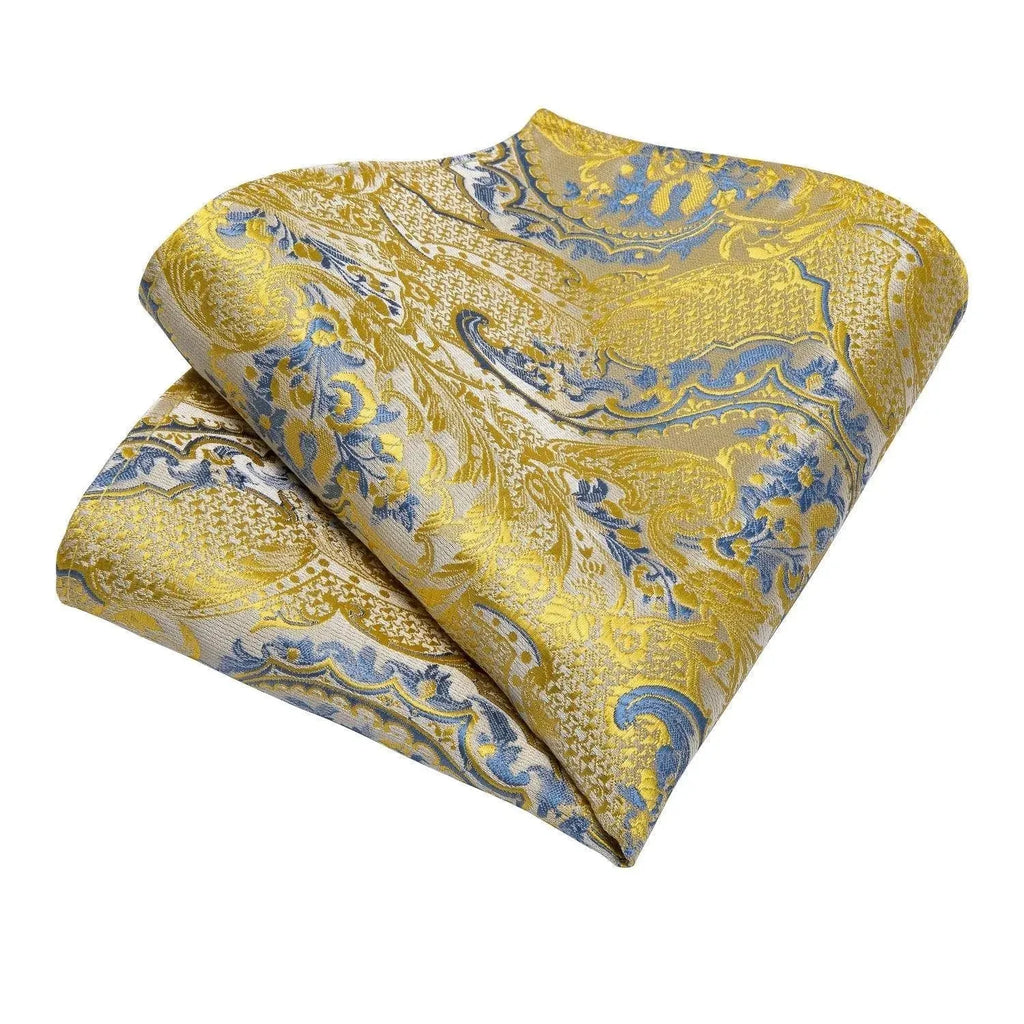 Gold Blue Paisley Necktie Set - Necktie - LeStyleParfait