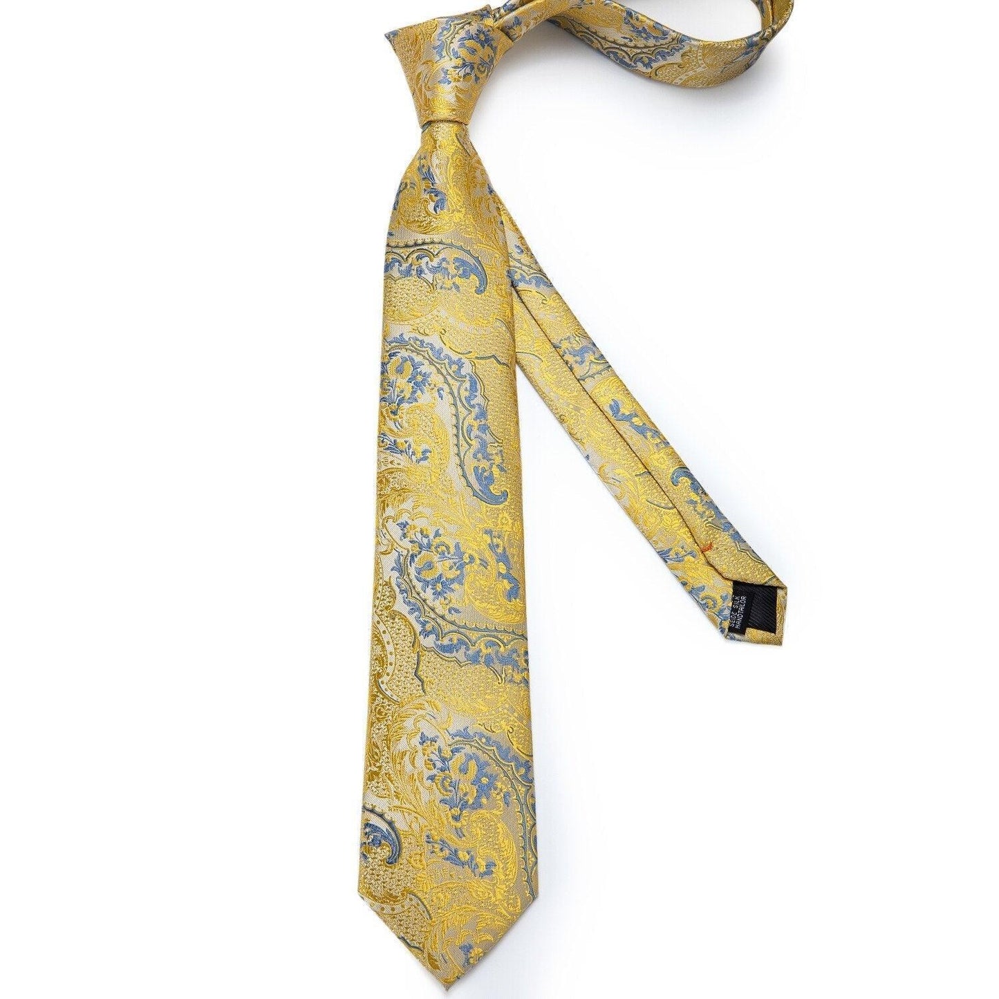 Gold Blue Paisley Necktie Set - Necktie - LeStyleParfait