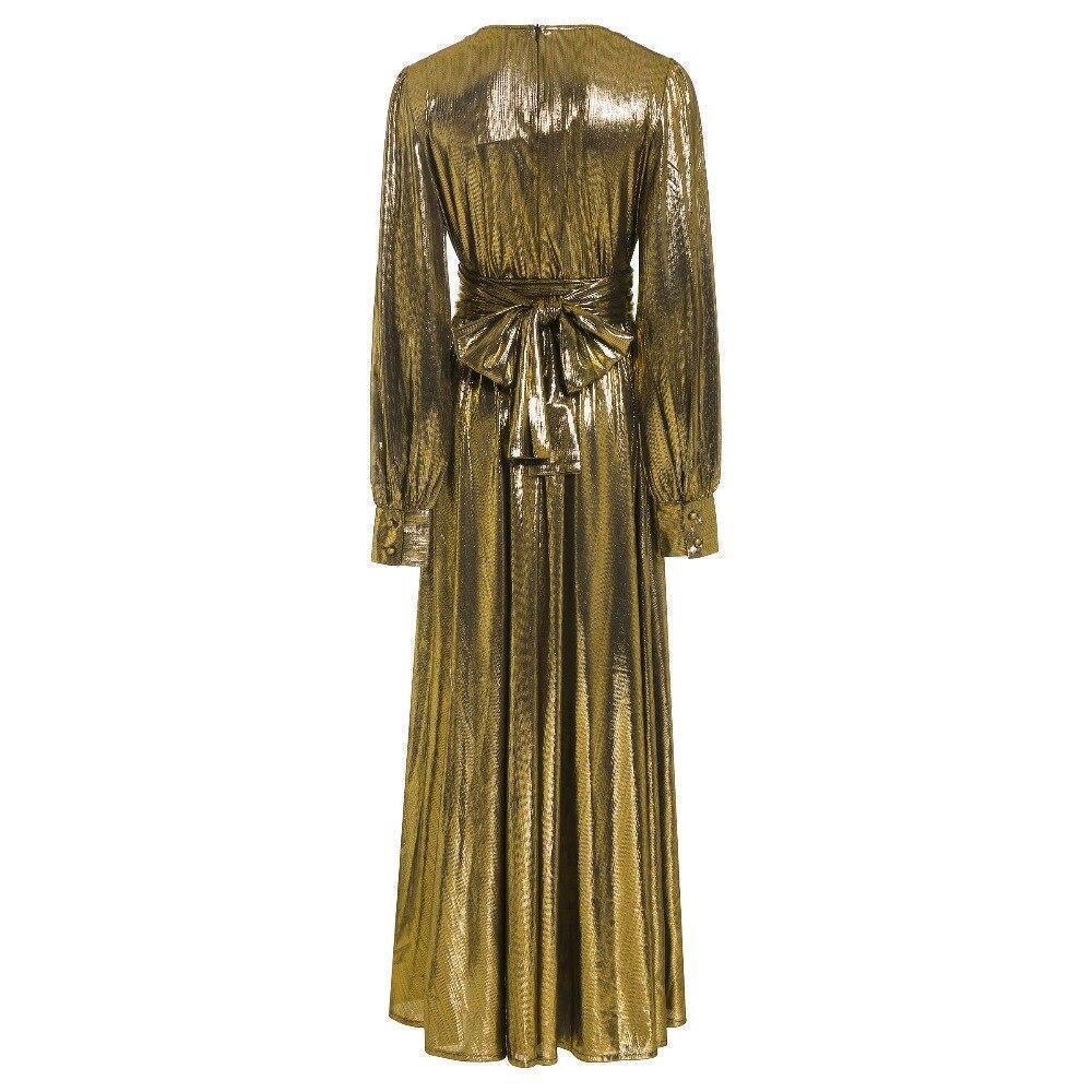 Golden Glitter Lantern Sleeve Maxi Dress - Maxi Dress - LeStyleParfait