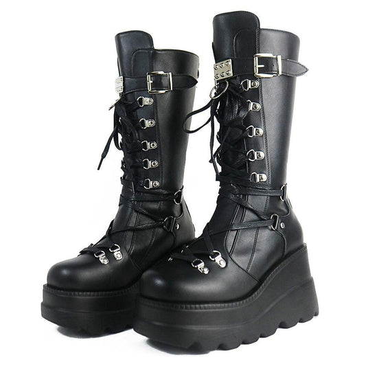Goth Platform Wedge Boots - Wedge Shoes - LeStyleParfait