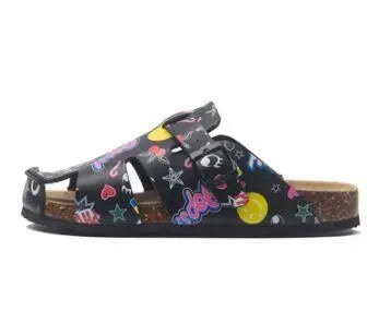 Graffiti Slip-On Leather Sandals - Sandals - LeStyleParfait