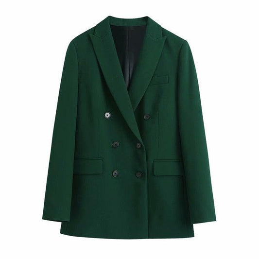 Green Double Breasted Blazer Women - Casual - Plain-Solid - Double-Breasted Blazer - LeStyleParfait