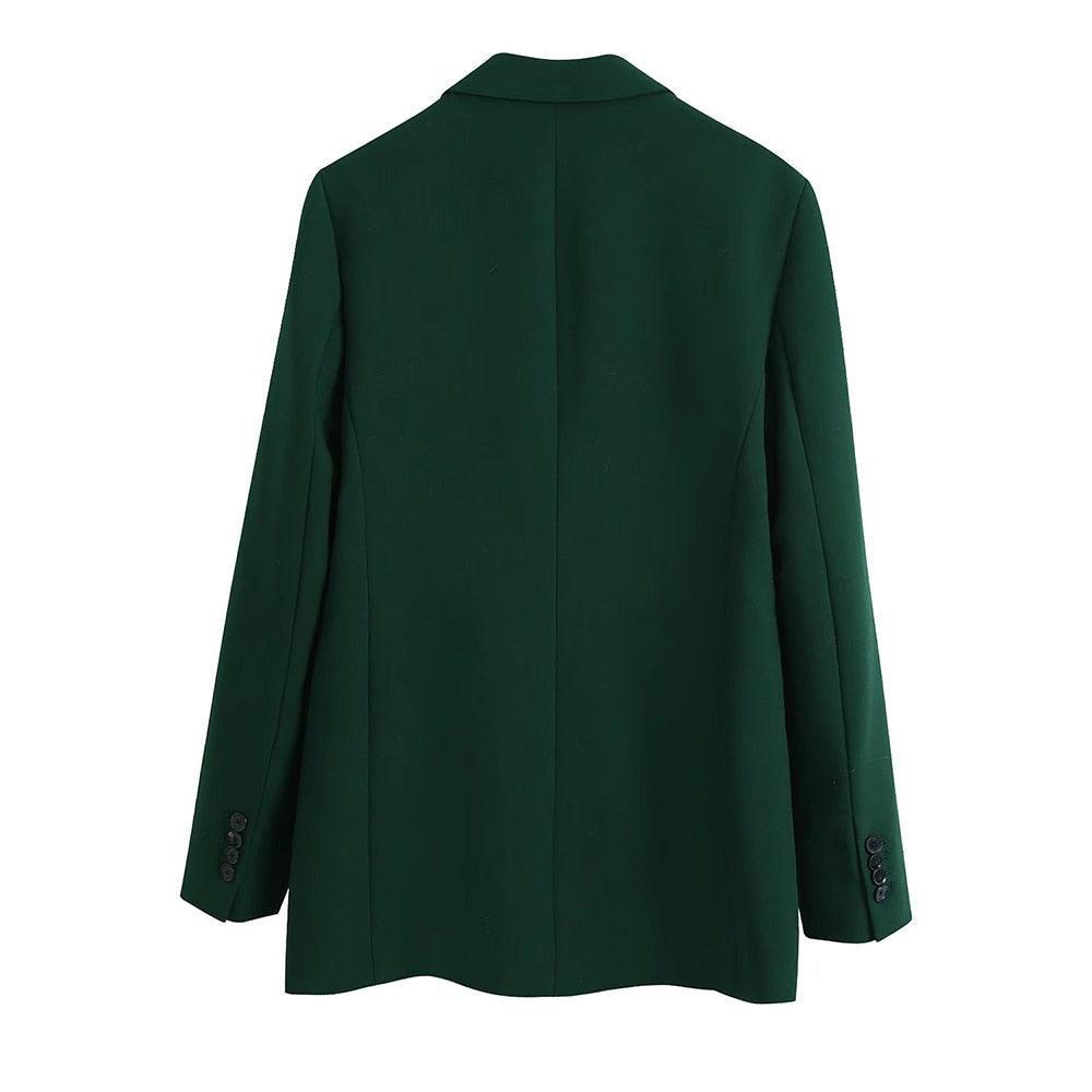 Green Double Breasted Blazer Women - Casual - Plain-Solid - Double-Breasted Blazer - LeStyleParfait