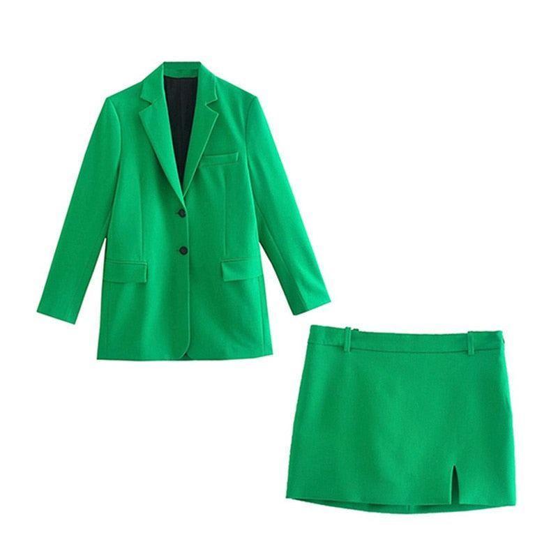 Green Mini Skirt Suit - Skirt Suit - LeStyleParfait