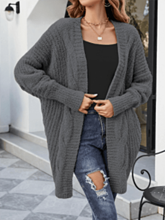 Grey V-Neck Drop-Shoulder Cardigan Sweater - Cardigan Sweater - LeStyleParfait