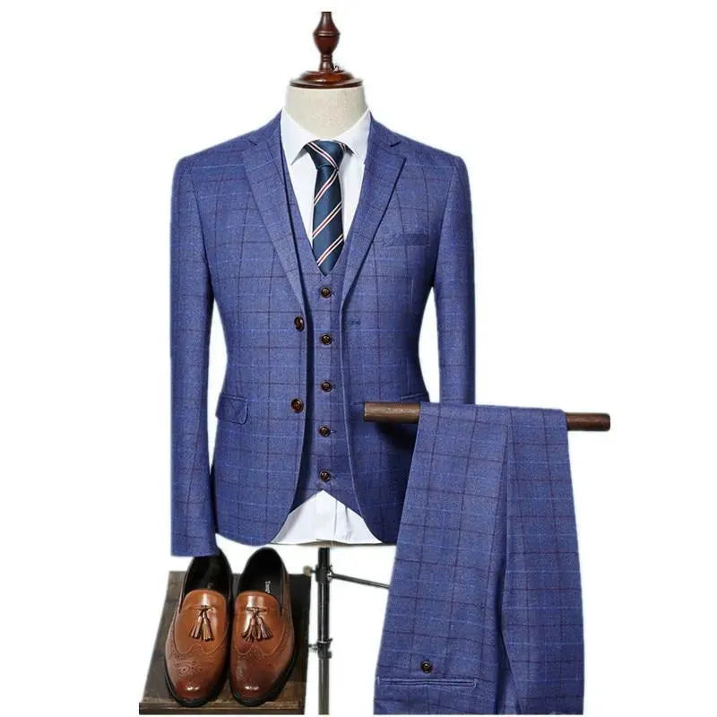 Grid Stripe Slim Fit Suit - Three Piece Suit - LeStyleParfait