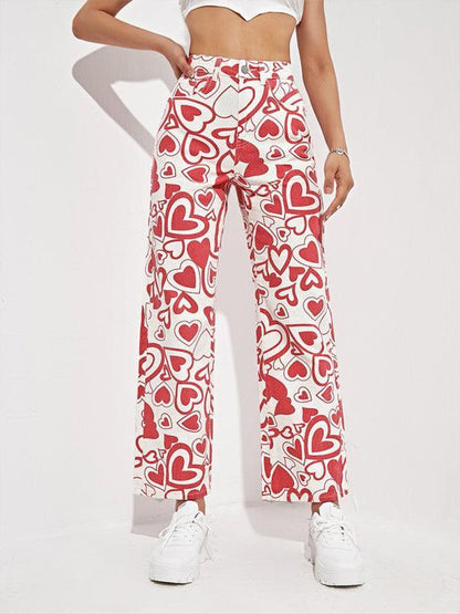 Hearts Print Loose Denim Trousers - Women Jeans - LeStyleParfait