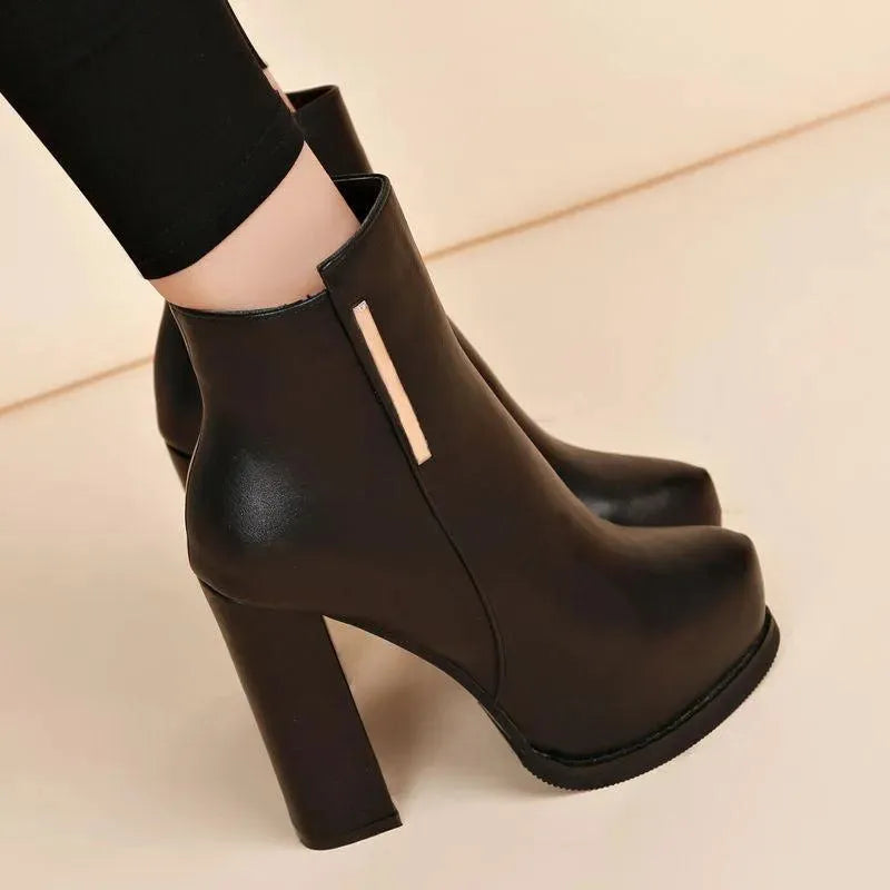 High-Heels Ankle Leather Boots - Boots - LeStyleParfait