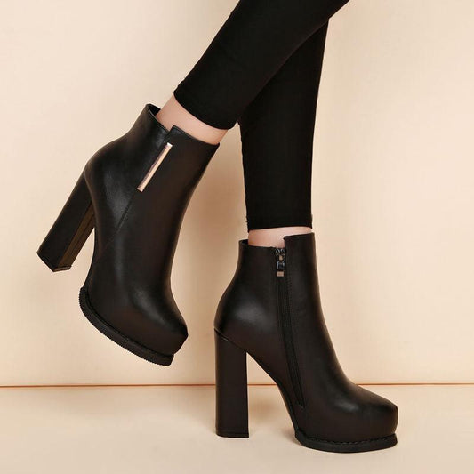 High-Heels Ankle Leather Boots - Boots - LeStyleParfait