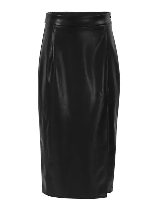 High Waist Leather Sheath Skirt with Slit - Leather Sheath Skirt - LeStyleParfait