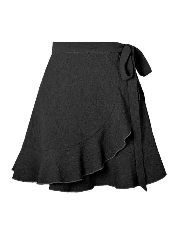 LeStyleParfait Women Skirts Ladies Sexy Mini Skirt Plain-Solid Drawstring-Elastic Waist-Ruffle Wrap Skirt